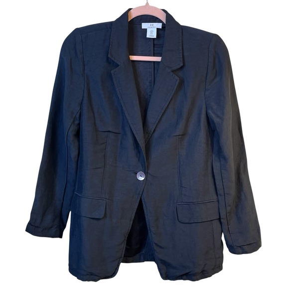 H by Halston Jackets & Blazers - H By Halston Women's Blazer S Navy Blue Linen Blend Jacket Capsule Minimalist